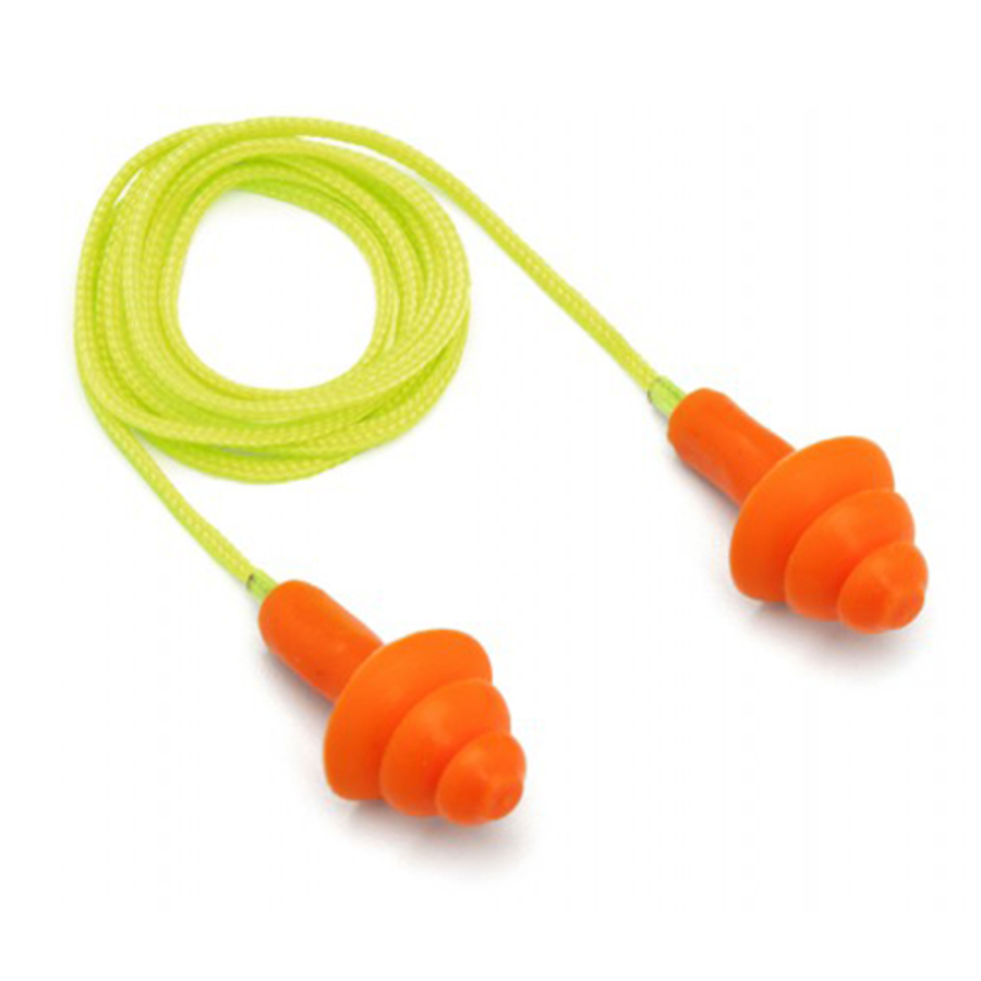 Reusable Earplugs, RP3001, Orange/Yellow, Corded, 25 dB