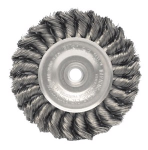 Standard Twist Knot Wire Wheel, 08314, 4" Diameter, 0.020" Stainless Steel Fill, 1/2"-3/8" Arbor