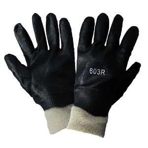 Economy PVC Coated Solvent Resistant Gloves, 603R, Black, One Size