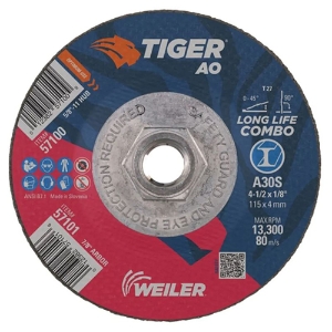 Tiger AO Cutting/Grinding Combo Wheel, 57100, Type 27, 4-1/2" Diameter, 1/8" Thickness, 5/8"-11 Arbor Thread