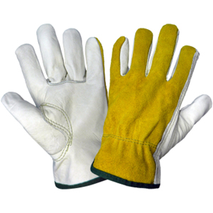 Premium Grade Grain Cowhide Leather Drivers Gloves, 3200BS, Beige/Gold