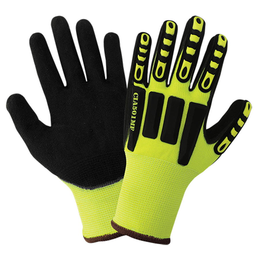 Vise Gripster C.I.A. Nylon Cut & Impact Resistant Gloves w/Nitrile Palm Coating, CIA501MF, Cut A1, Black/Hi-Vis Green