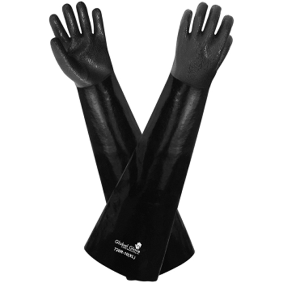 Premium Double-Coated PVC Chemical Resistant Gloves, 726R, Black, X-Large