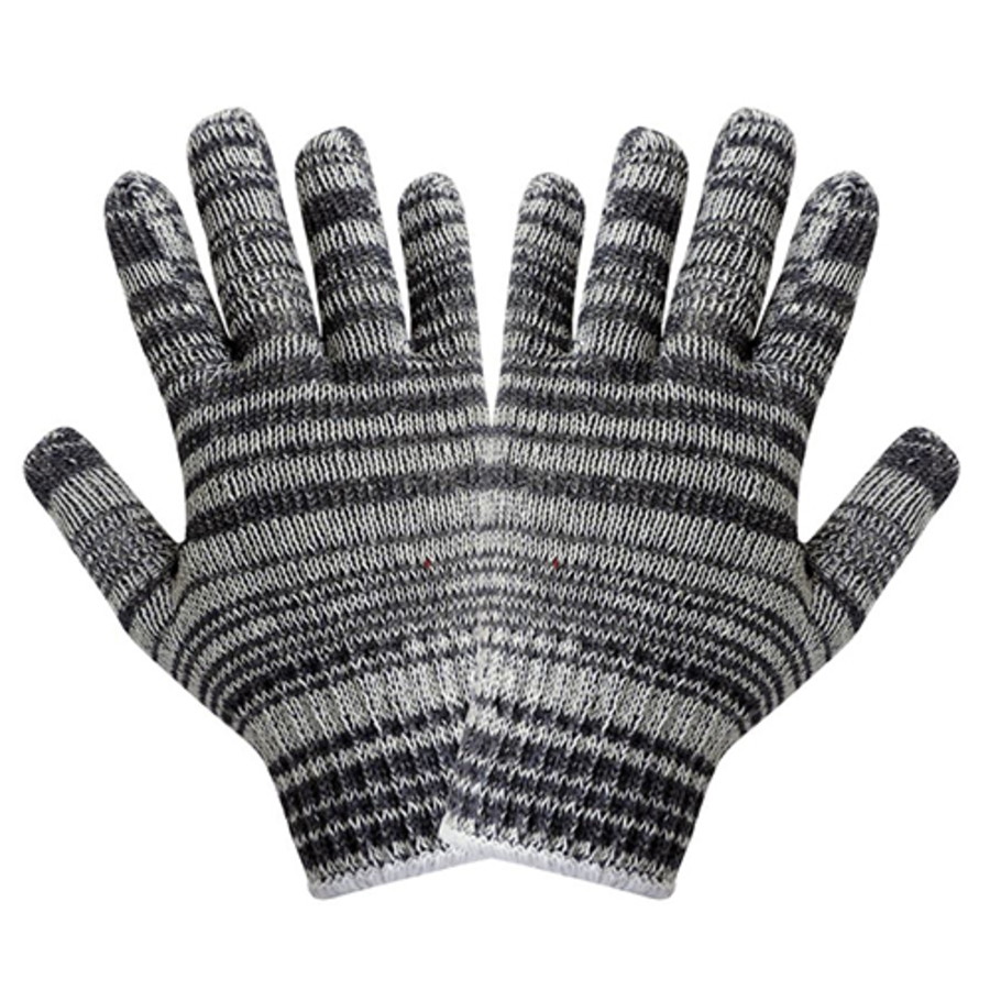Heavyweight Cotton/Polyester String Knit Gloves, S92K, Black/Gray