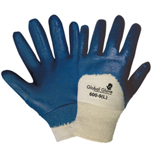 FrogWear Jersey Gloves w/Three-Quarter Dipped Nitrile Coating, 600, Blue/White