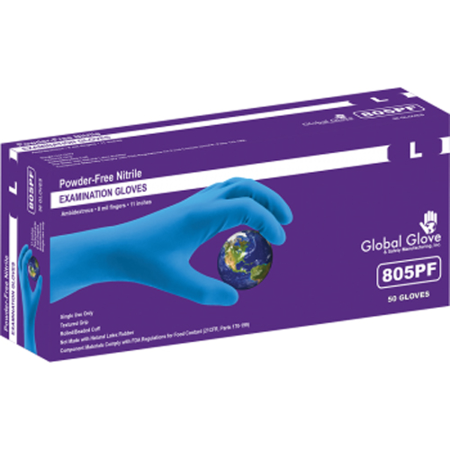 Powder-Free Disposable Nitrile Gloves, 805PF, Blue