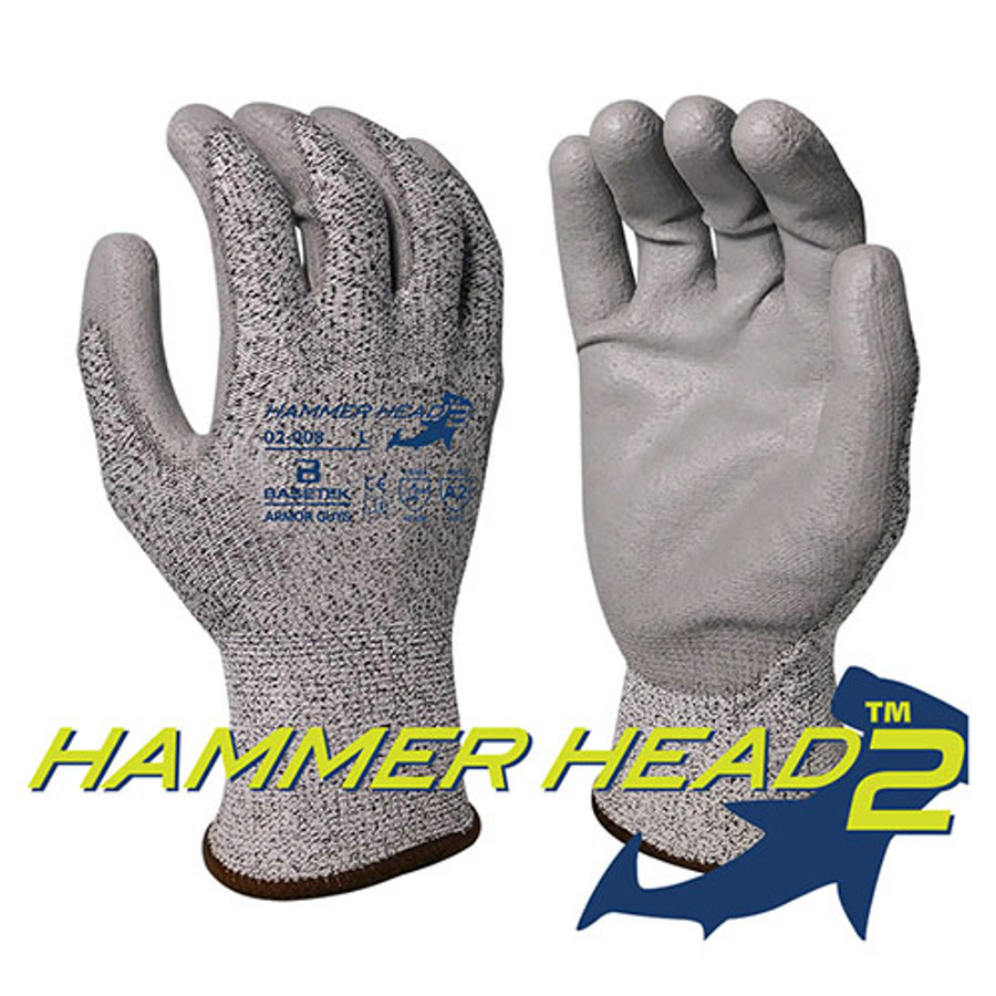 Hammer Head 2 Basetek HDPE Cut Resistant Gloves w/Polyurethane Palm Coating, 02-008, Salt & Pepper