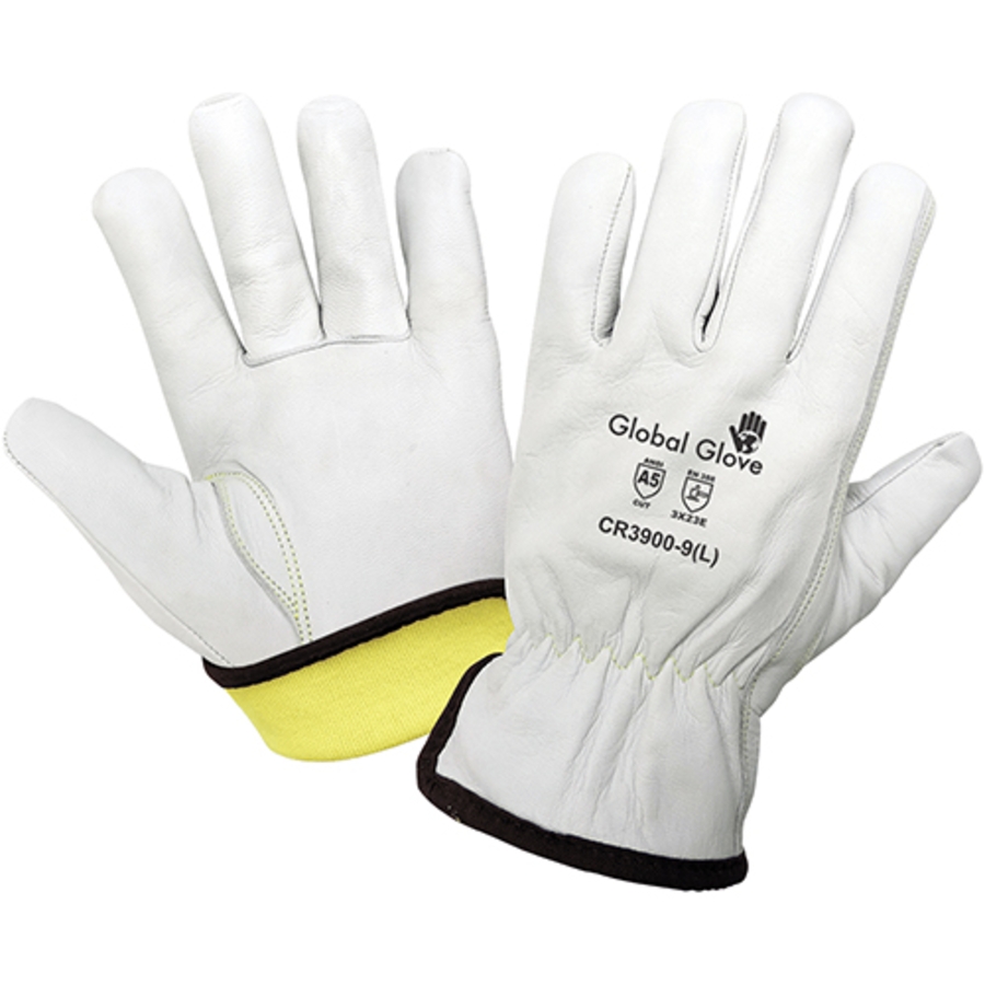 Grain Goatskin Leather Cut Resistant Drivers Gloves, CR3900, Cut A5, White