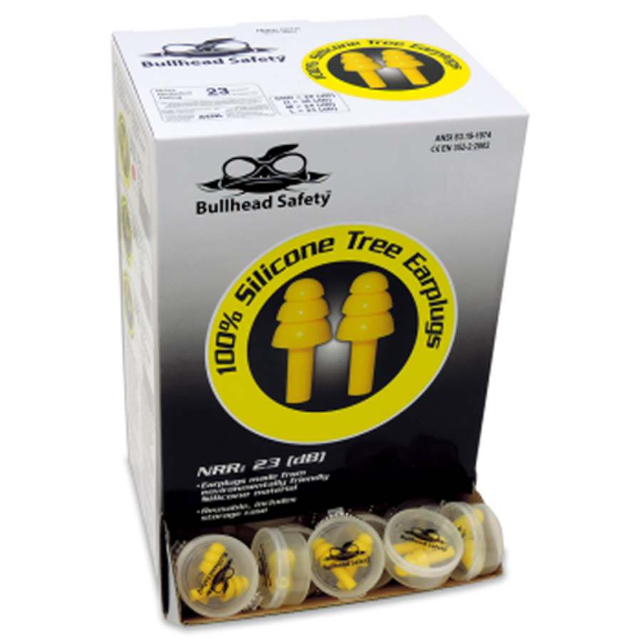 Bullhead Safety Reusable Earplugs, HP-S1, Hi-Vis Yellow, Uncorded, 26 dB