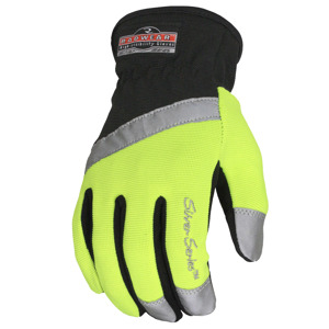 Radwear Silver Series Polyester/Spandex Gloves w/Synthetic Leather Palms, RWG100, Black/Hi-Vis Green