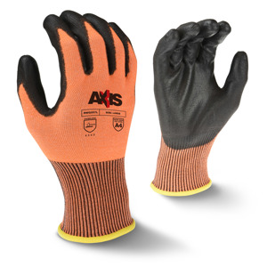 Axis Nylon w/Fiberglass Cut Resistant Gloves w/Polyurethane Palm coating, RWG557, Cut A4, Black/Hi-Vis Orange