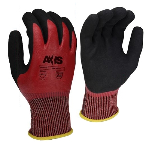 Axis HPPE w/Fiberglass Cut Resistant Gloves w/Full Nitrile Coating, RWG556, Cut A4, Black/Red, Medium
