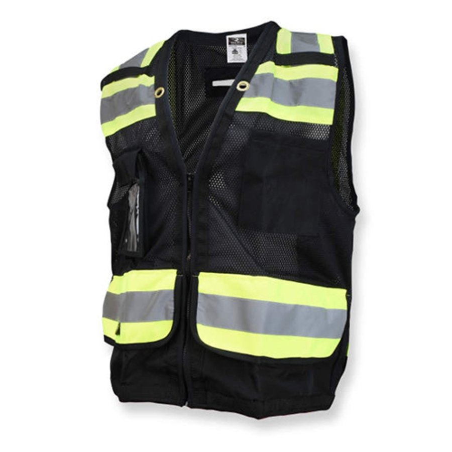 Class 1 Heavy Duty Polyester Mesh Surveyor Vest w/Polyester Twill Bottom, SV59-1, Black