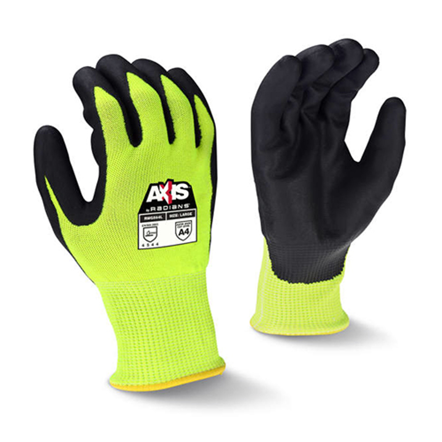 Axis HPPE w/Fiberglass Cut Resistant Gloves w/Foam Nitrile Palm Coating, RWG564, Hi-Vis Lime