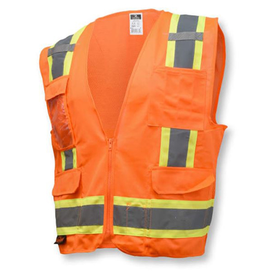 Class 2 Polyester Solid/Mesh Surveyor Vest, SV6, Hi-Vis Orange, 3X-Large