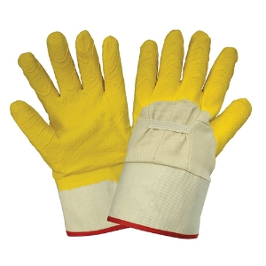 Economy Cotton Canvas Gloves w/3/4 Rubber Coating, 660E, Natural/Yellow, One Size