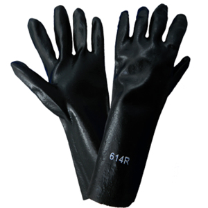 Economy PVC Coated Solvent Resistant Gloves, 614R, Black, One Size