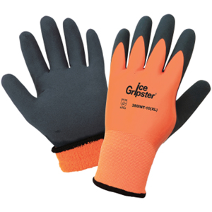 Ice Gripster Polyester & Acrylic Terry Cloth Low Temp Gloves w/Double Coating, 380INT, Black/Hi-Vis Orange