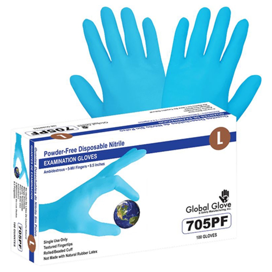 Powder-Free Disposable Nitrile Gloves, 705PF, Blue