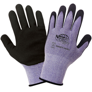 Tsunami Grip XFT Polyester/Spandex Gloves w/Xtreme Foam Coating, 550XFT, Cut A1, Black/Purple