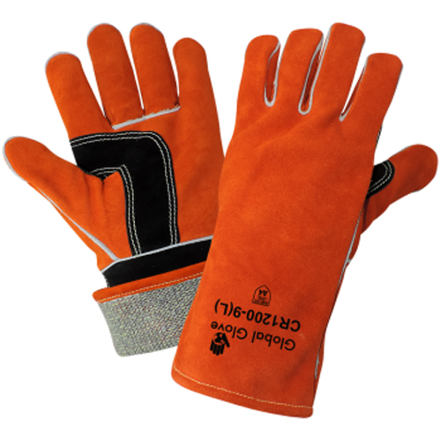 Split Cowhide Leather Cut Resistant MIG/TIG Welding Gloves, CR1200, Cut A4, Black/Orange