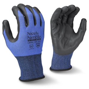 Nicely Nimble HPPE/Polyester/Spandex Cut Resistant Gloves w/Foam Nitrile Palm Coating, RWG567, Cut A4, Black/Blue, Large