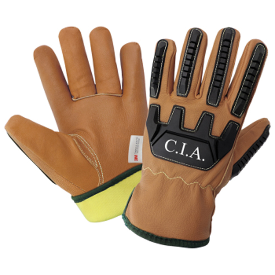 C.I.A. Grain Goatskin Leather Cut & Impact Resistant Gloves, CIA3800INT, Black/Brown