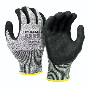 CorXcel HPPE Gloves w/Sandy Nitrile Palm Coating, GL604C5, Cut A4, Black/Gray