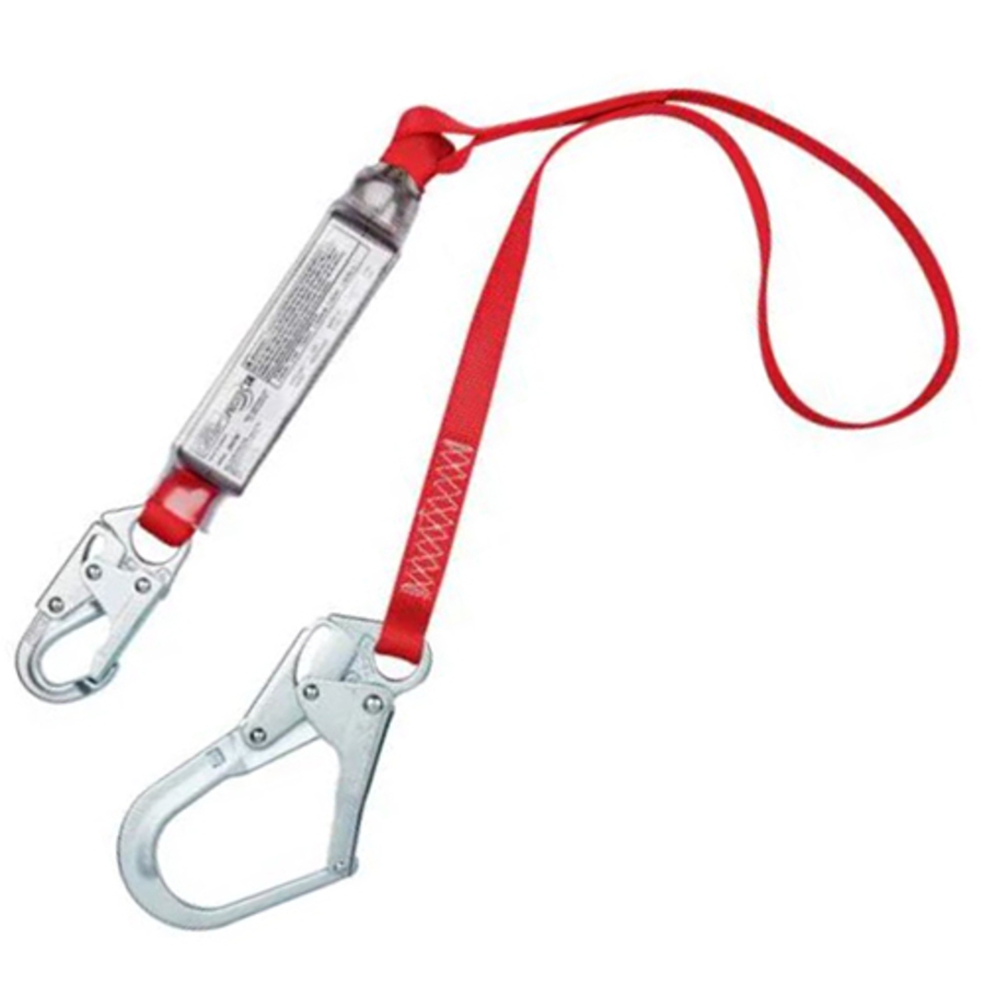 PRO Pack Shock Absorbing Lanyard, 1340125, Self-Locking Steel Rebar Hook, Single Leg, 6', Red