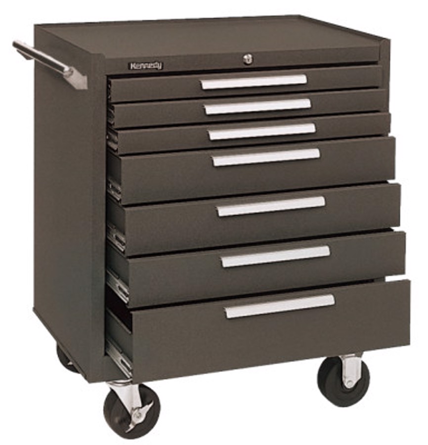 Industrial Series Roller Cabinets, 29 x 20 x 35 in, 7 Drawers, Brown, w/Slide