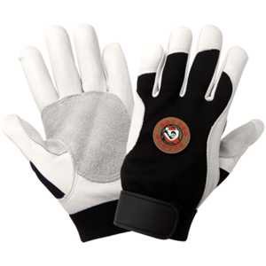 Hot Rod Anti-Vibration Spandex Mechanics Gloves w/Premium Goatskin Palms, AV3008, Black/White