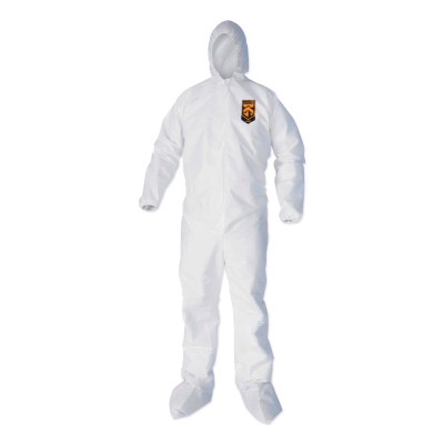 KleenGuard A40 Coveralls w/Boots, Hood & Elastic Ankles/Wrists, 44335, White, 2X-Large