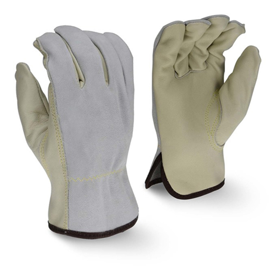 Premium Grain Cowhide Leather Drivers Gloves, RWG4421, Beige/Gray