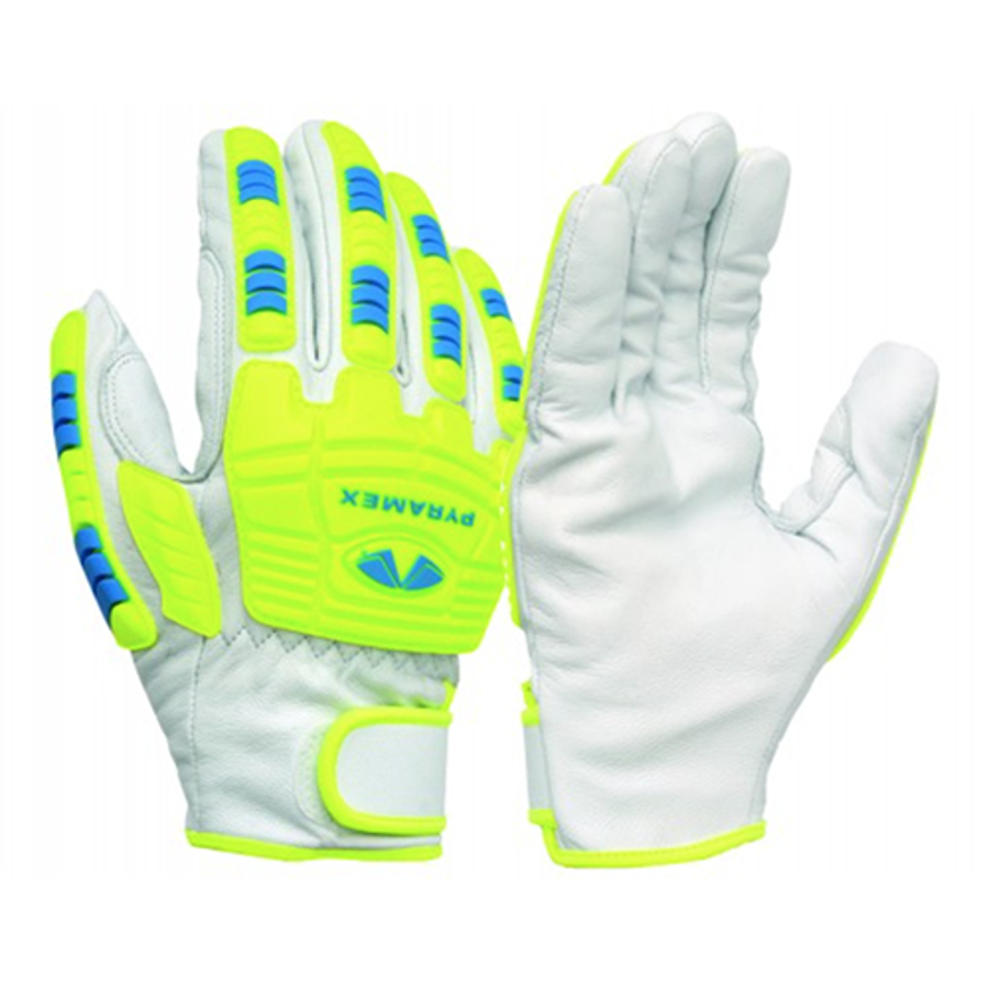 Grain Goatskin Leather Drivers Gloves w/Para-Aramid Liner, GL3004CW, Hi-Vis Green/White