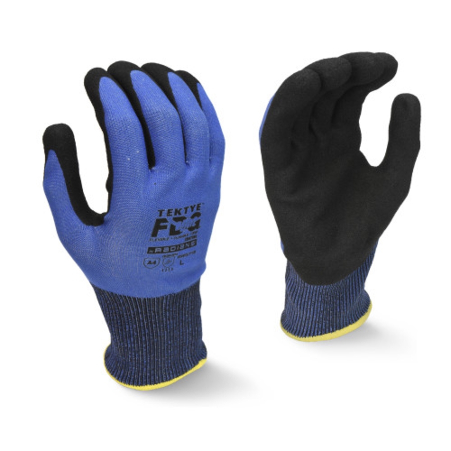 Touchscreen Compatible TEKTYE Work Gloves w/FDG Palm Coating, RWG718, Cut A4, Black/Blue