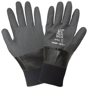FrogWear Polyester/Cotton/Nylon Gloves w/Double-Dipped Nitrile Coating, 590MF, Black