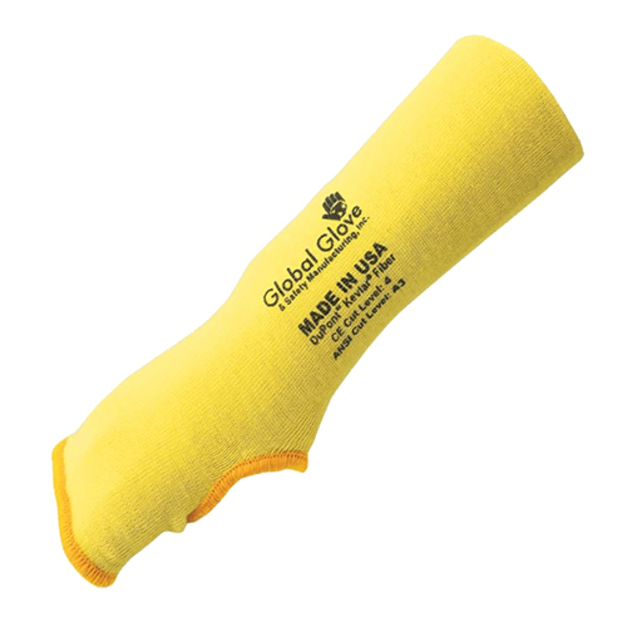 2-Ply Aramid Fiber Cut Resistant Sleeve w/Thumb Hole, K10SLT, Yellow, 10"