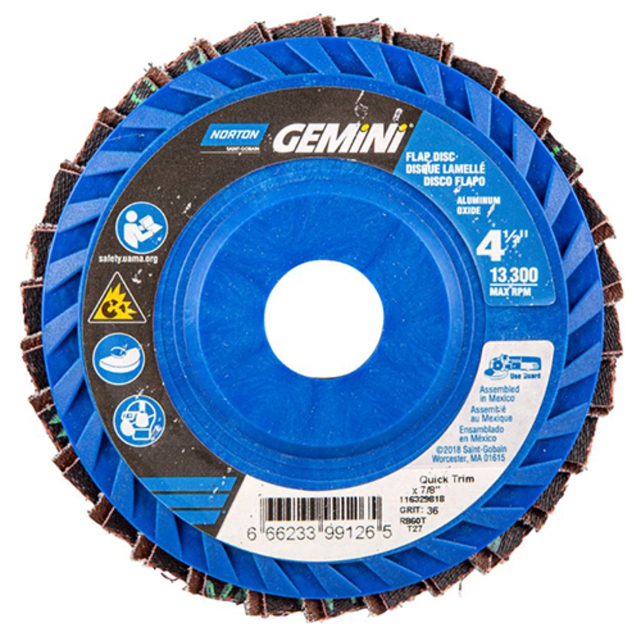 Gemini R766 ZA Center Mount Plastic Flat Flap Discs, 66623399006, 4-1/2" Diameter, 7/8" Arbor