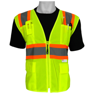 FrogWear Class 2 Polyester Solid/Mesh Surveyor Vest, GLO-003, Hi-Vis Green