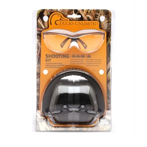 Ducks Unlimited Headband Earmuffs w/Venture 3 Safety Glasses Combo, DUCOMBO5710, Black Frame, Orange Lens