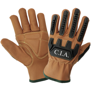 Premium Grade Grain Goatskin Drivers Gloves w/Oil, Water & Impact Protection, CIA3600, Black/Brown