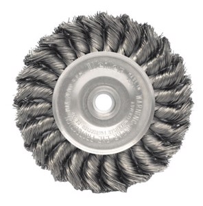 Standard Twist Knot Wire Wheel, 08294, 4" Diameter, 0.014" Stainless Steel Fill, 1/2"-3/8" Arbor