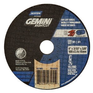 Gemini RightCut A AO Right Angle Cut-Off Wheel, 66252823602, Type 01/41, 4-1/2" Diameter, 0.045 Thickness, 7/8" Arbor