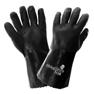 Double-Coated PVC Chemical Resistant Gloves, 712R, Black, X-Large