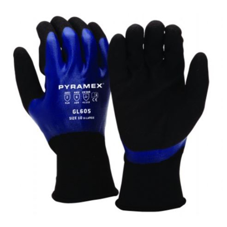 Polyester Gloves w/Fully Dipped Nitrile Coating & Sandy Nitrile Palm, GL605, Cut A1, Black/Blue