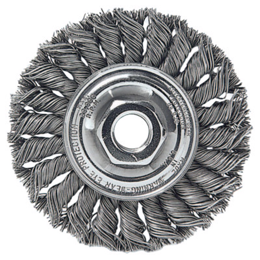 Standard Twist Knot Wire Wheel, 08014, 3" Diameter, 0.014" Steel Fill, 1/2"-3/8" Arbor