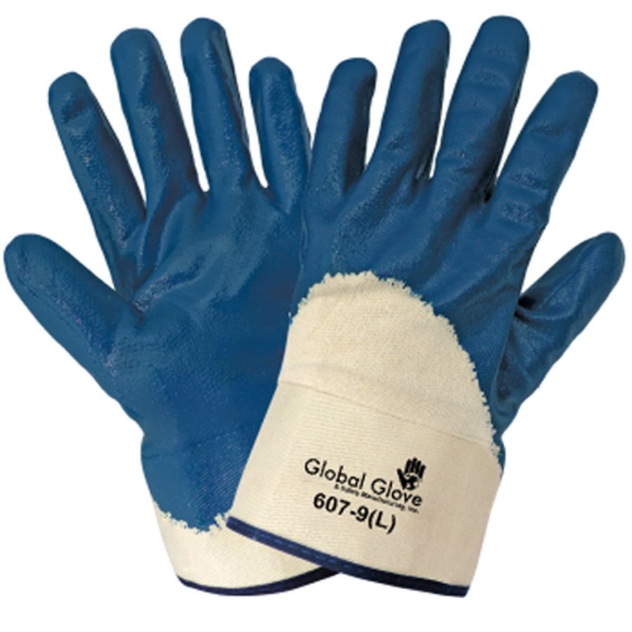 Jersey Gloves w/Three-Quarter Dipped Nitrile Coating, 607, Blue/White