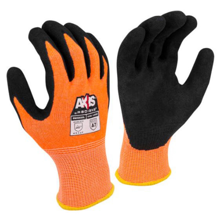 Axis HPPE w/Fiberglass Cut & Stainless Steel Resistant Gloves w/Nitrile Palm Coating, RWG559, Cut A7, Black/Hi-Vis Orange