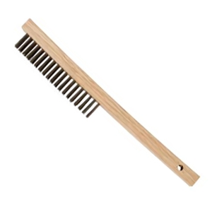 Economy Curved Handle Scratch Brush, 85047, 13-3/4", 3X19 Rows, SS Wire