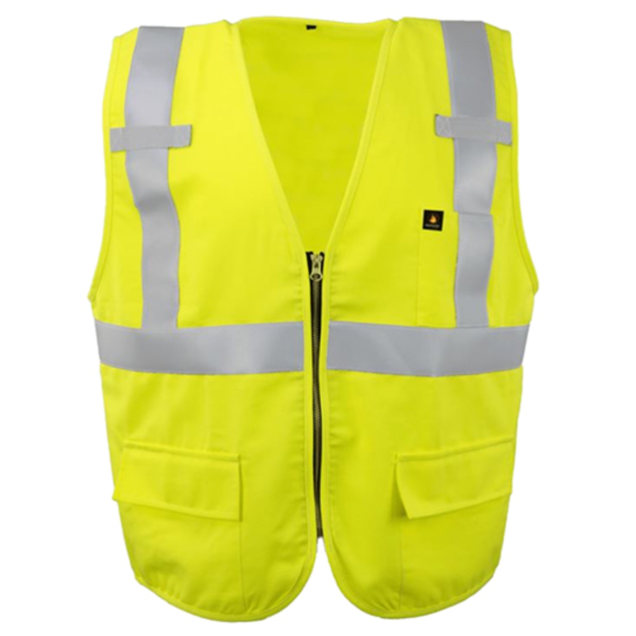 Class 2 Modacrylic Cotton & Polyester FR Safety Vest, 1255FR-LZ-RD, Hi-Vis Green
